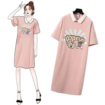 Tavaszi/nyári 2021 rajzfilm póló ruha női Viselni egy ruhát, mindkét oldalán Nagy méretű ruha 200 kg