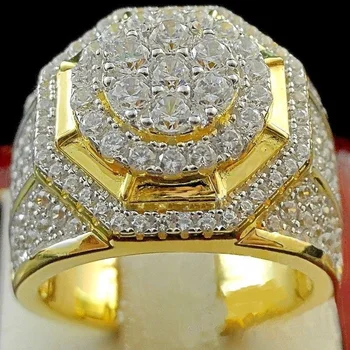Legnépszerűbb Luxus Arany Sokszög Teljes Kristály Üzlet, Férfi Gyűrű Fél Eljegyzési Ékszert Kezét, Tartozékok