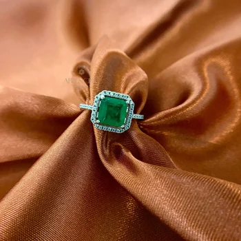 Tömör 925 Ezüst Labor Smaragd Solitaire Eljegyzési Gyűrű Egyengetni 5A Cirkon Halo Drágakövek Esküvői Gyűrűk S2R1S2RHJ3724
