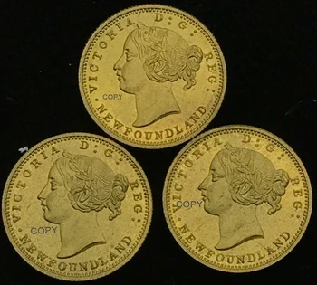 Kanada 1870 1872 1888 2 Dollár Kétszáz Cent Victoria Newfoundland Száz Penny Arany Kézműves Brass Fém Érme Másolata