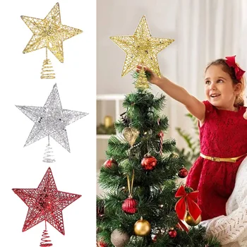 Csillogó Arany karácsonyfa Tetején, Vas Csillag karácsonyfadísz Golyó Karácsonyi dekoráció az otthoni Karácsonyt Új Évet 2021 Natal