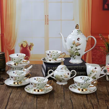 Porcelán Kávés Készlet Camellia Stílus Brit Porcelán Teás Készlet Kerámia Cserép Tejszínt Cukor Tál Teazsúr Teáskanna Csésze Bögre Coff