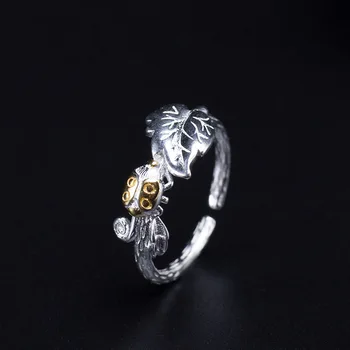 Aranyos Katicabogár Hiteles 925 Sterling Ezüst Gyűrű Női Eredeti Design Egyedi, Finom Ékszerek Femme Nyitott Gyűrű ajándékok