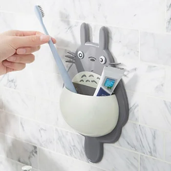 1DB Rajzfilm Aranyos Totoro Fogkefe Fal Szívó Fogkefe Falra Szerelhető tartó Aranyos Totoro Balek doboz Fürdőszoba Szervező Eszközök 0