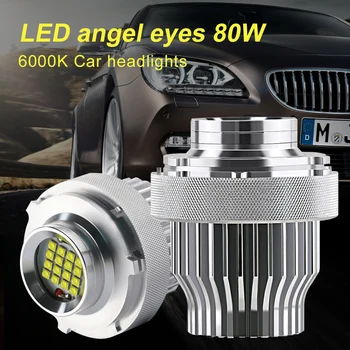 2DB BMW E60LCI Fényszóró Izzó CREE LED Halo Gyűrű Angel Eye Izzó 80W 6000K 4800LM Dekódolás Autó fényszóró 14.5 W Alumínium