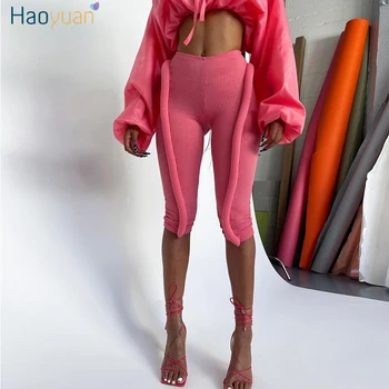 HAOYUAN Szexi, Rózsaszín Kötött Ceruza Nadrág Rózsaszín Divatos Ruhák Női Y2k Streetwear Esztétikai Leggings Aranyos Vágott Nadrág