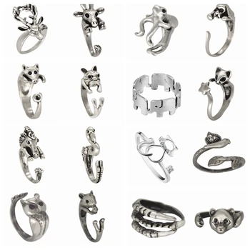 CHENGXUN Több Állatok Retro Gyűrű Antik 3D Modell Állítható Gyűrű Nő a Lányok Aranyos Állatok Születésnapja