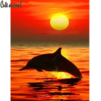 DIY Gyémánt festmény cross stitch Delfin tengeri tájkép naplemente táj gyémánt Hímzéssel, készletek, Gyémánt-mozaik kézműves lakberendezés