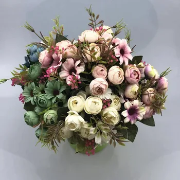 9 Fej Tea Rózsa Selyem Művirágok Vintage Csokor Hamis Rózsa Olcsó Virágok Haza Táblázat Asztaldíszek Esküvői Dekoráció