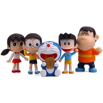 5DB/Sok Kreatív Micro Kert, Táj, Dekorációs Kellékek Doraemon Barátok PVC Mini Figurák Játékok Gyerekeknek Karácsonyi Ajándékok