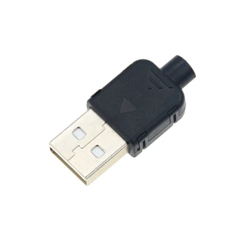 5DB DIY USB 2.0 Csatlakozó Dugó Típusától Egy Férfi 4 Pin Közgyűlés Adapter Aljzat Forrasztani Típusú Fekete Műanyag Héj Adat Kapcsolat