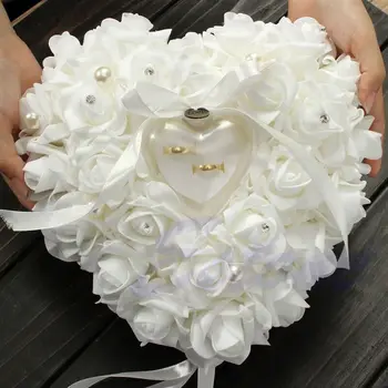 1db Szív-alakú, Rózsa Gyűrű Doboz Romantikus Esküvői Ékszerek Esetben gyűrűhordozó Párna Párna Jogosultja Valentin Napi Ajándék