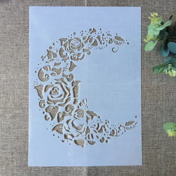 29*21cm Új Hold Rózsa Virág DIY Rétegződés Stencil Festmény Scrapbook Színezés Dombornyomás Album Dekoratív Papír Kártya Sablon