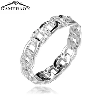 S925 Sterling Ezüst Női Gyűrű, Lánc Üreges Ki Fényes Cirkon Gyűrűk Édes Friss Aranyos Személyiség Divat Női Jewerly Ajándékok