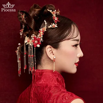 Lépés XiuHe gumiabroncs menyasszony temperamentum ősi Kínai jelmez arany bojt shake-le antik ékszer, női haj tartozékok 1
