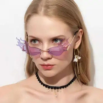 Szemüveg 2021 új személyiség láng keret nélküli napszemüveg, női divat eltúlzott trend női napszemüveg