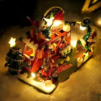 Diy Baba Ház, Faház Tc12 Mini Karácsonyi Autó, Kézzel összeszerelt Kis Bolt Modell Díszek, Karácsonyi Ajándékok,
