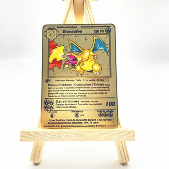 Új Pokemon francia Charizard Vmax Mewtwo GX Fényes Arany Fém Játék Tag Csapat Harcol Rendelési Sorozat Gyermek Karácsonyi Ajándék 1