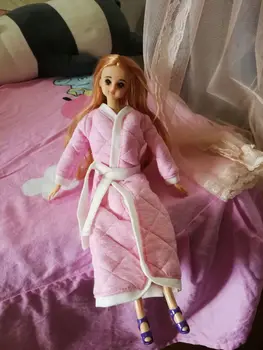 Hosszú Téli Meleg pizsama rózsaszín Ruhák Ruhák Barbie blyth kurhn Baba ruha Nightgown1/6 BJD Babák Ház lány Ajándék játék 4